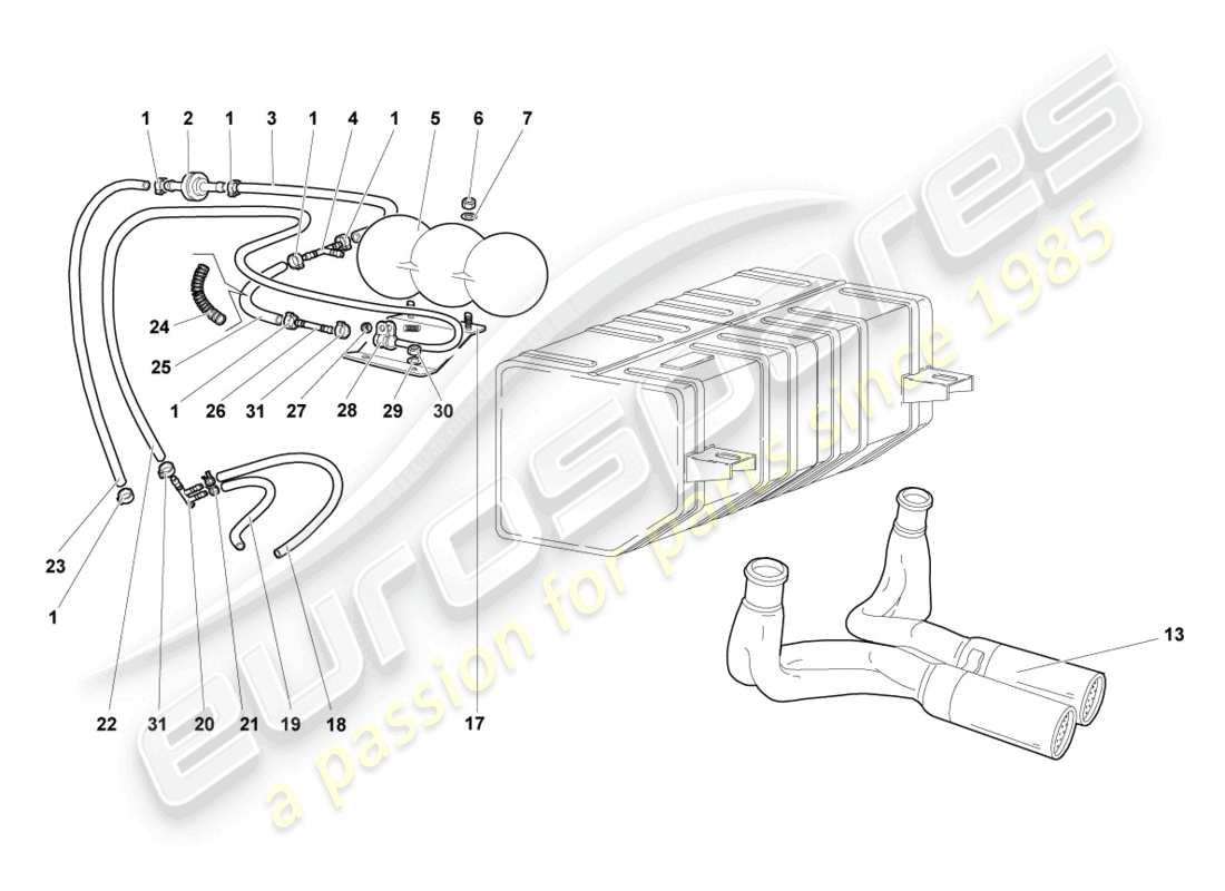 a part diagram from the lamborghini murcielago coupe (2003) parts catalogue