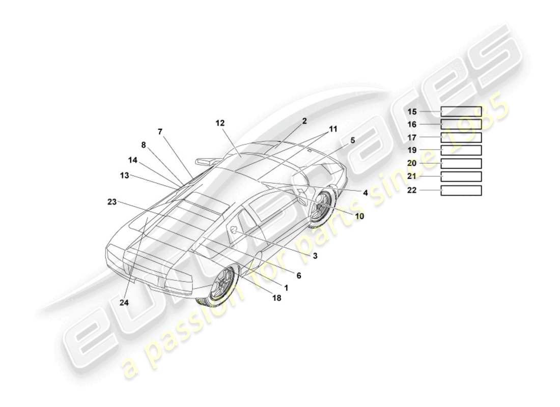 a part diagram from the lamborghini murcielago roadster (2005) parts catalogue