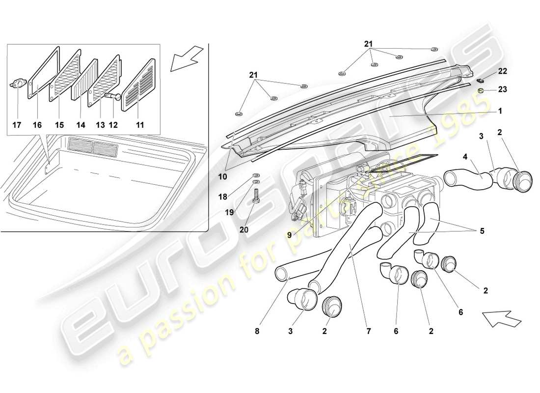 a part diagram from the lamborghini murcielago roadster (2005) parts catalogue