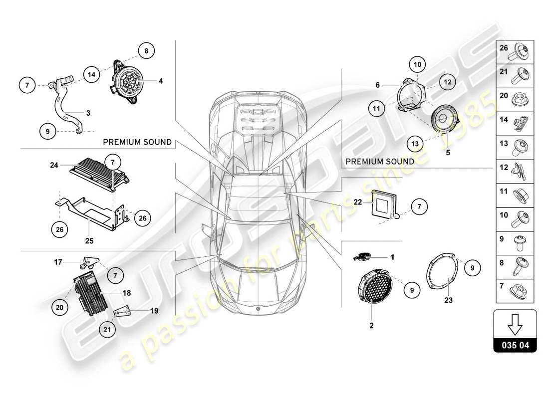 a part diagram from the lamborghini evo spyder (2020) parts catalogue
