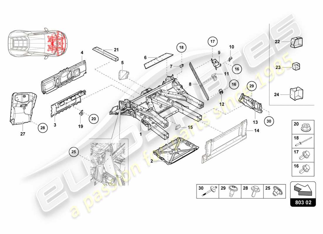 a part diagram from the lamborghini lp580-2 coupe (2017) parts catalogue