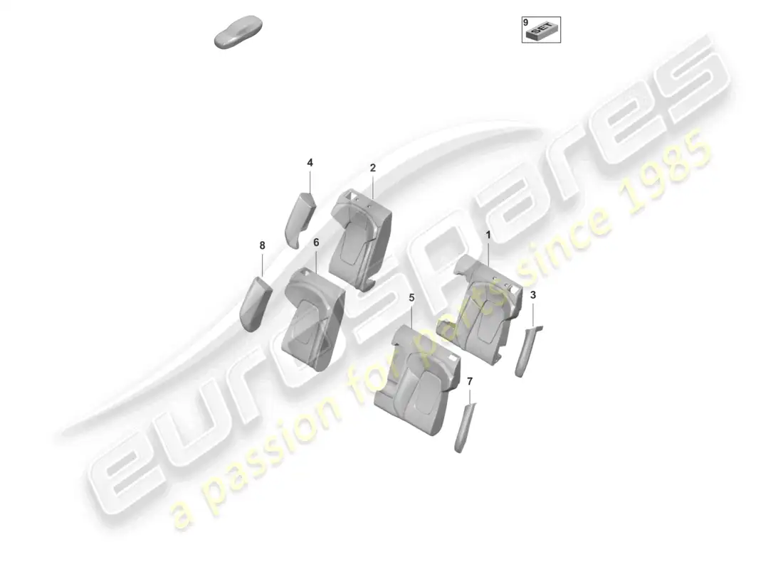 porsche 2025 (taycan 9j1-2) foam sect. for rest side supp. backrest cover sports seat for models with seat venti- lation part diagram