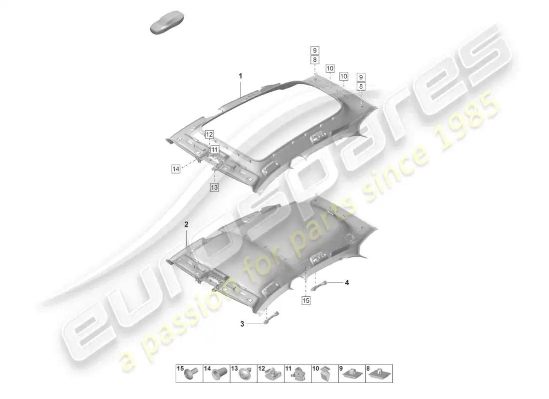 porsche 2022 (taycan 9j1-1) roof trim moulded headliner parts diagram