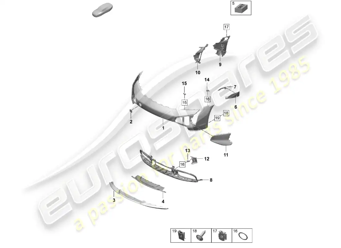 porsche 2025 (taycan 9j1-2) bumper front taycan cross turismo turbo s offroad design package part diagram