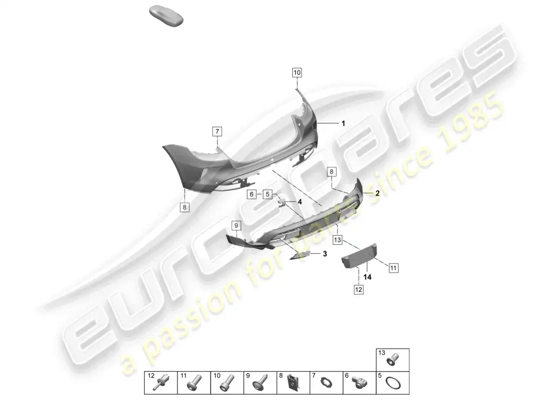 porsche 2025 (taycan 9j1-2) bumper rear for equipment variant: turbo turbo st sport turismo parts diagram