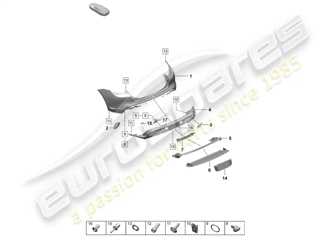 porsche 2025 (taycan 9j1-2) bumper rear sport design package part diagram
