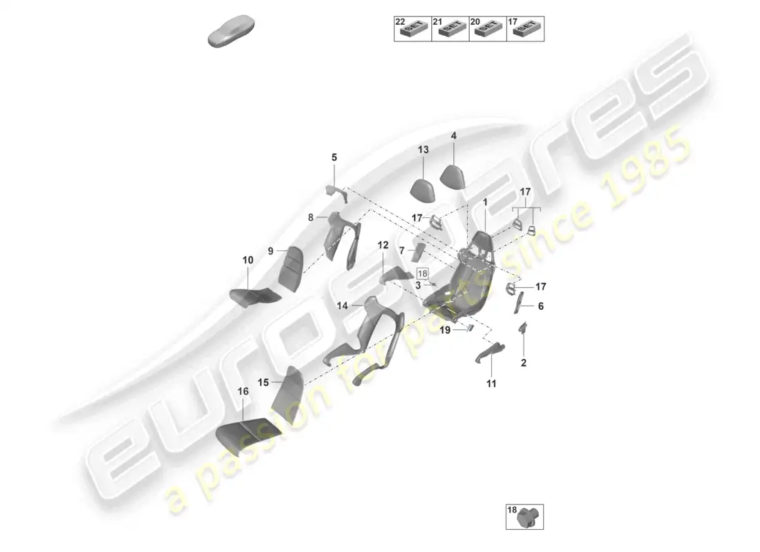porsche 2024 (992-2 gt3/rs/st) bucket seat seat frame seat covers foam part part diagram