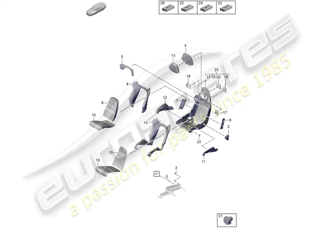 porsche 2024 (992-2 gt3/rs/st) bucket seat seat frame seat covers foam part part diagram