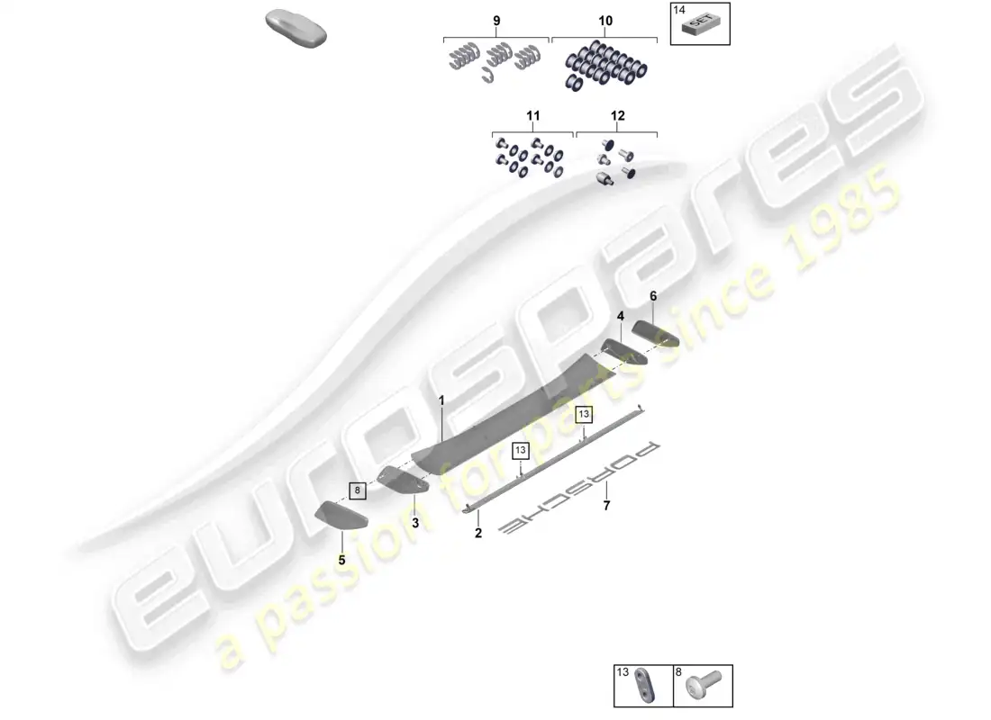 porsche 2022 (992-1 gt3/rs/st) rear spoiler parts diagram