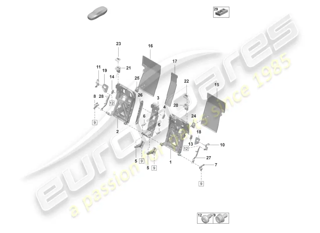 porsche 2022 (taycan 9j1-1) backrest frame comfort seat parts diagram