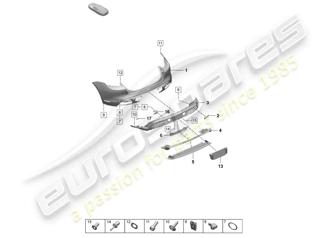porsche 2025 (taycan 9j1-2) bumper rear sport design package part diagram