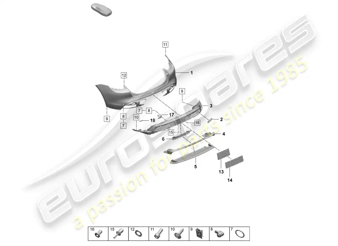 porsche 2025 (taycan 9j1-2) bumper rear sport design package part diagram