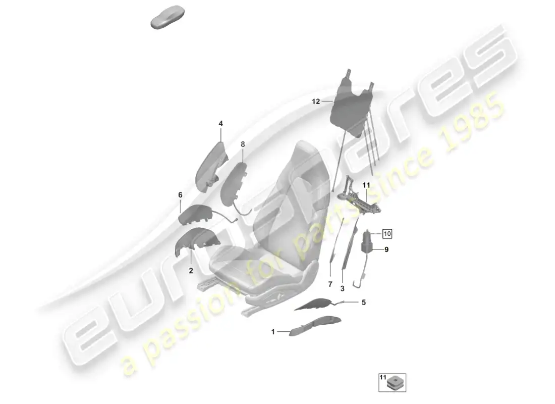 porsche 2022 (992-1 gt3/rs/st) pneumatic components for seat for models with electrically adjustable 18-way seats parts diagram