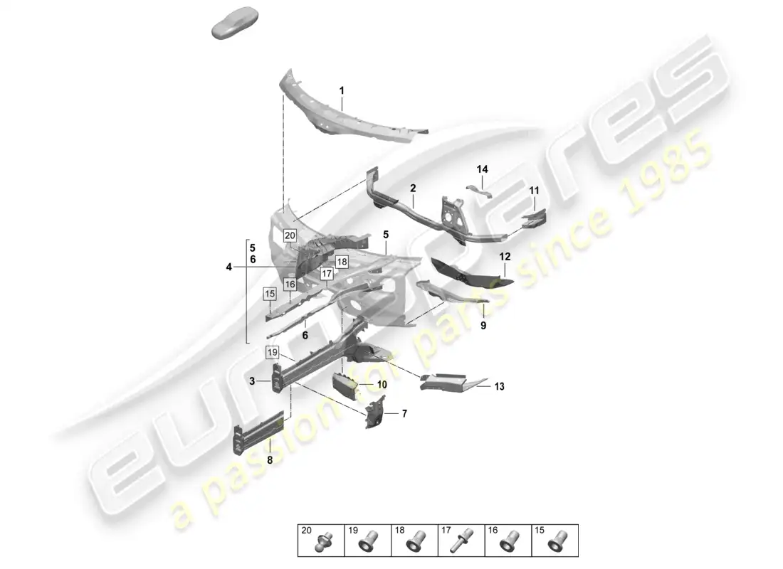 porsche 2025 (taycan 9j1-2) front end side member suspension strut mounting part diagram