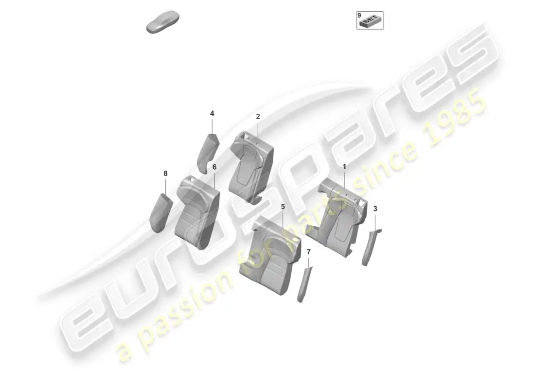 porsche 2025 (taycan 9j1-2) foam sect. for rest side supp. backrest cover standard seat for models with seat venti- lation part diagram