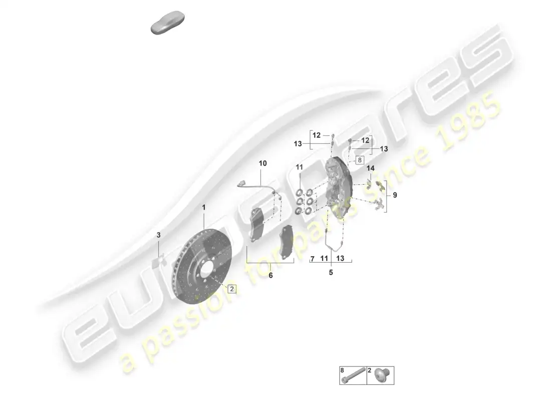 porsche 2024 (992-2 gt3/rs/st) disc brake pccb front axle part diagram
