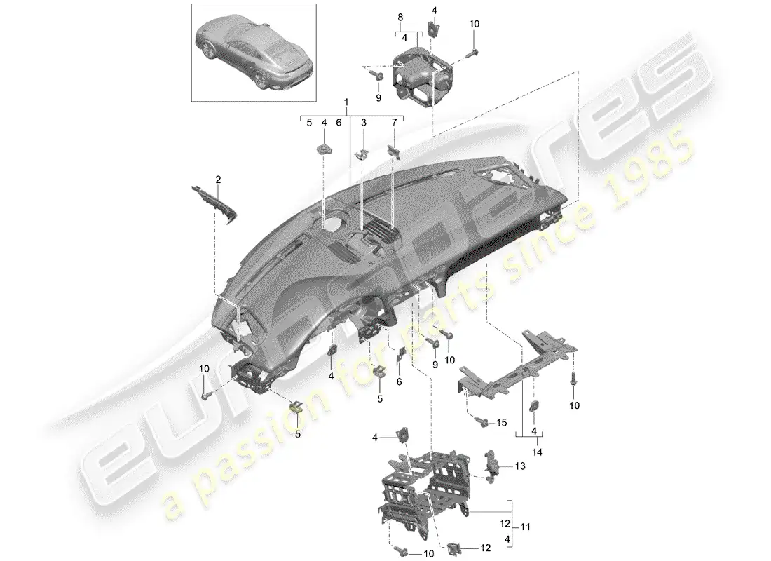 porsche 2018 (991-2 turbo) dash panel trim parts diagram