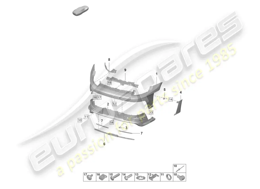 porsche 2021 (992-1 gt3/rs/st) bumper rear gt3 rs parts diagram
