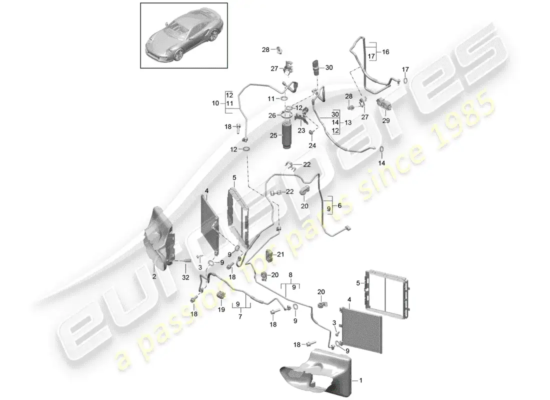 porsche 2018 (991-2 turbo) refrigerant circuit parts diagram