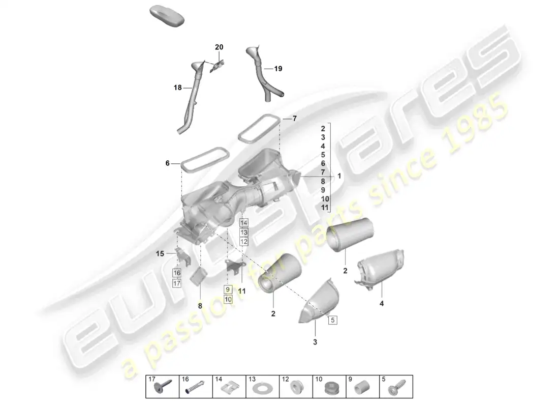 porsche 2022 (992-1 gt3/rs/st) air filter parts diagram