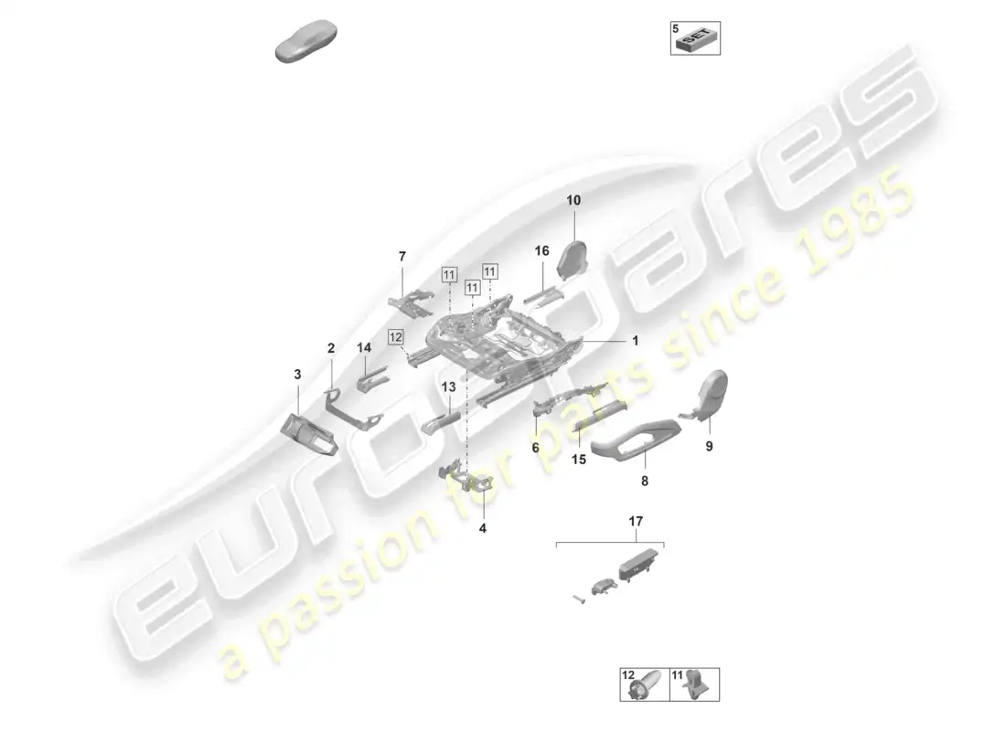 porsche 2021 (taycan 9j1-1) seat frame accessories sundry standard seat parts diagram
