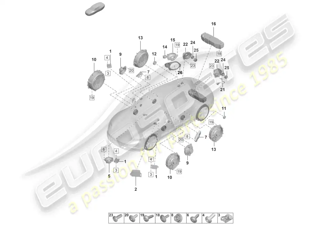 porsche 2021 (taycan 9j1-1) loudspeaker parts diagram