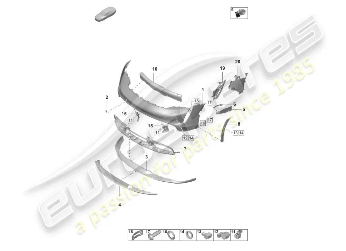 porsche 2023 (taycan 9j1-1) bumper front for equipment variant: basic taycan cross turismo parts diagram