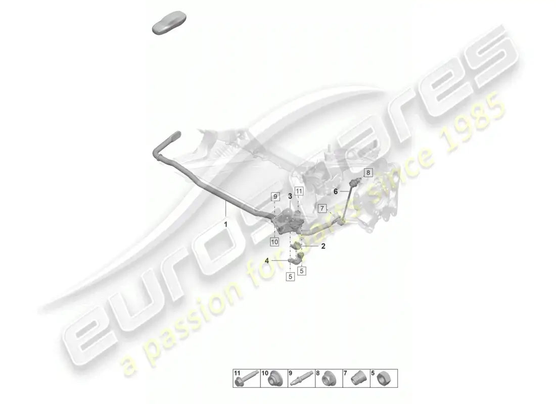 porsche 2023 (992-1 gt3/rs/st) anti-roll bar coupling rod parts diagram