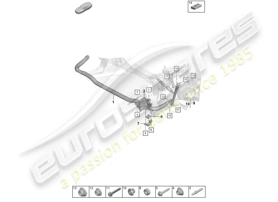 porsche 2023 (992-1 gt3/rs/st) anti-roll bar coupling rod weissach package parts diagram