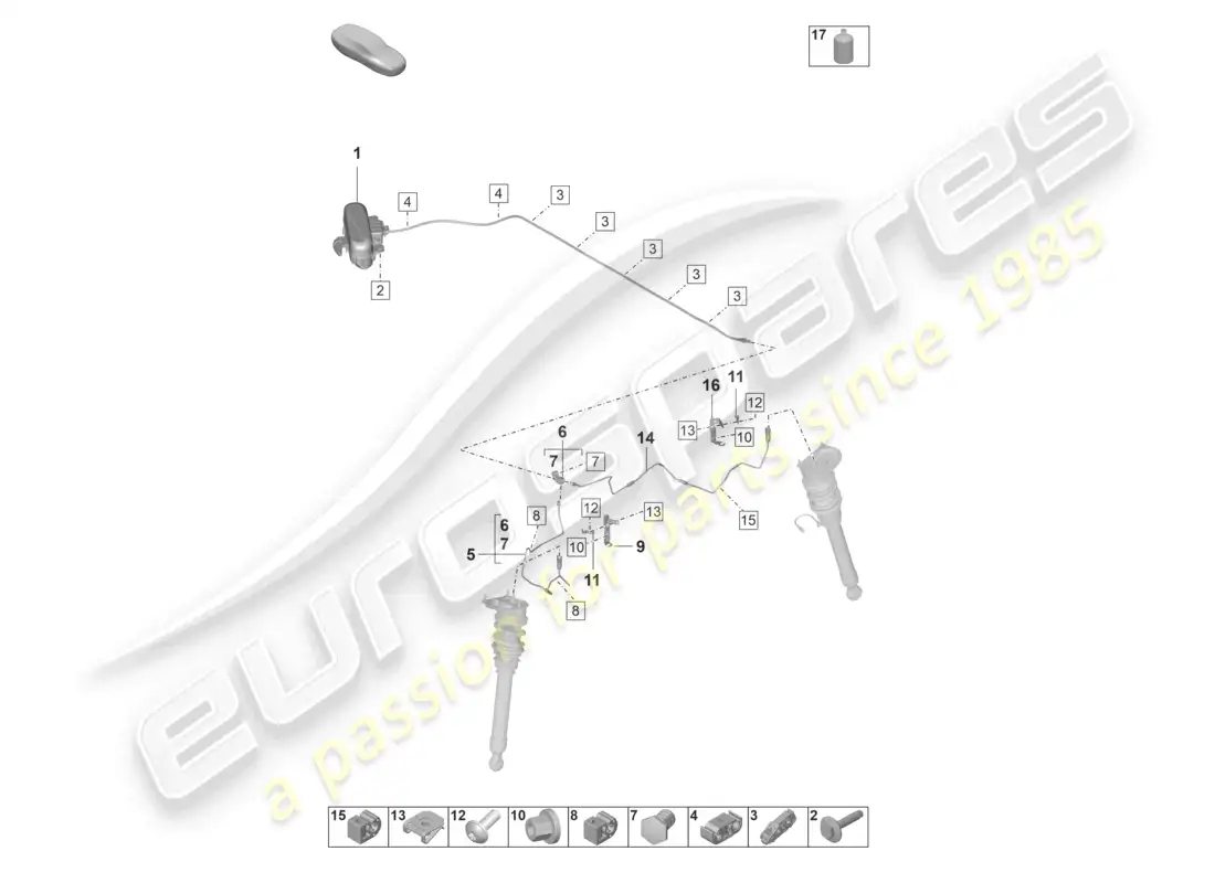 porsche 2023 (992-1 gt3/rs/st) adaptive suspension hydraulic line parts diagram