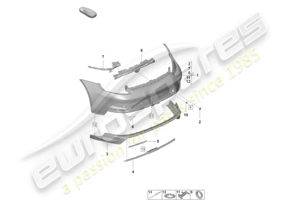 porsche 2023 (992-1 gt3/rs/st) bumper rear gt3 parts diagram