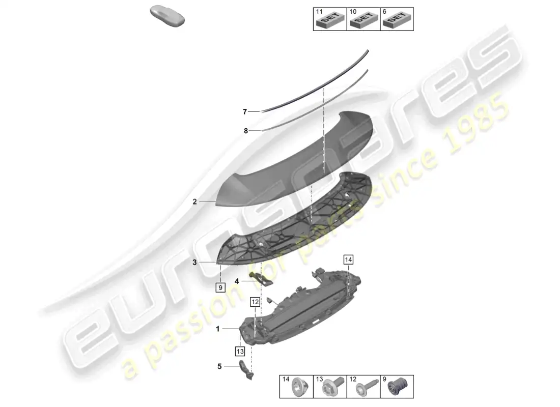 porsche 2024 (992-2 gt3/rs/st) rear spoiler parts diagram