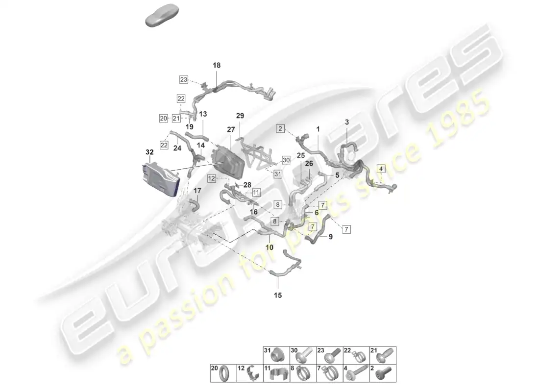 porsche 2020 (taycan 9j1-1) coolant pipe heating hose heater d >>- mj 2020 parts diagram