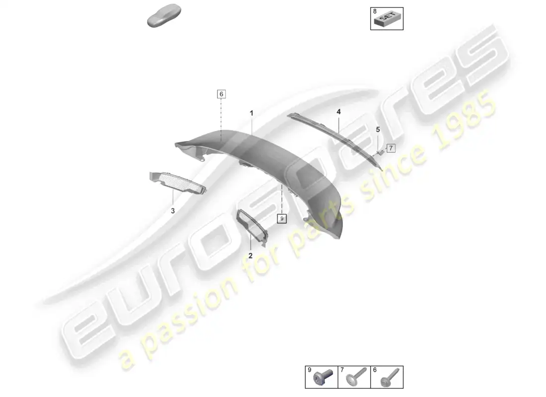 porsche 2024 (992-2 gt3/rs/st) rear spoiler parts diagram