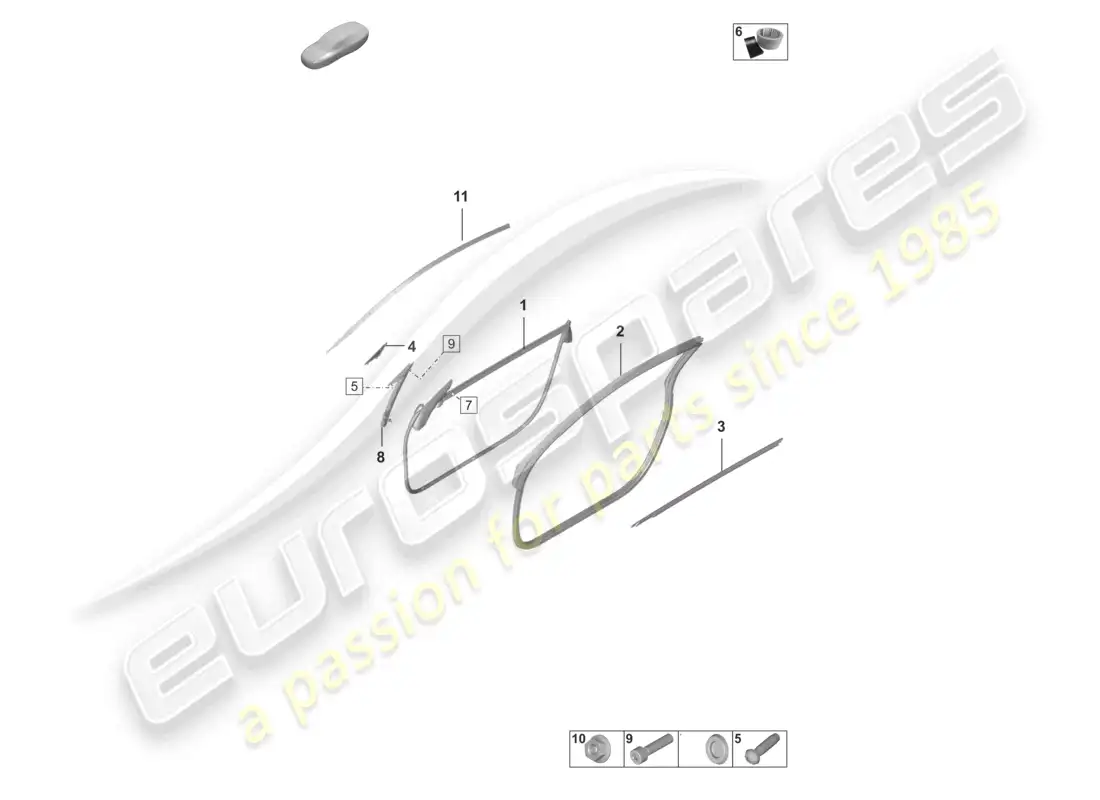 porsche 2025 (992-2 gt3/rs/st) door seal moldings parts diagram