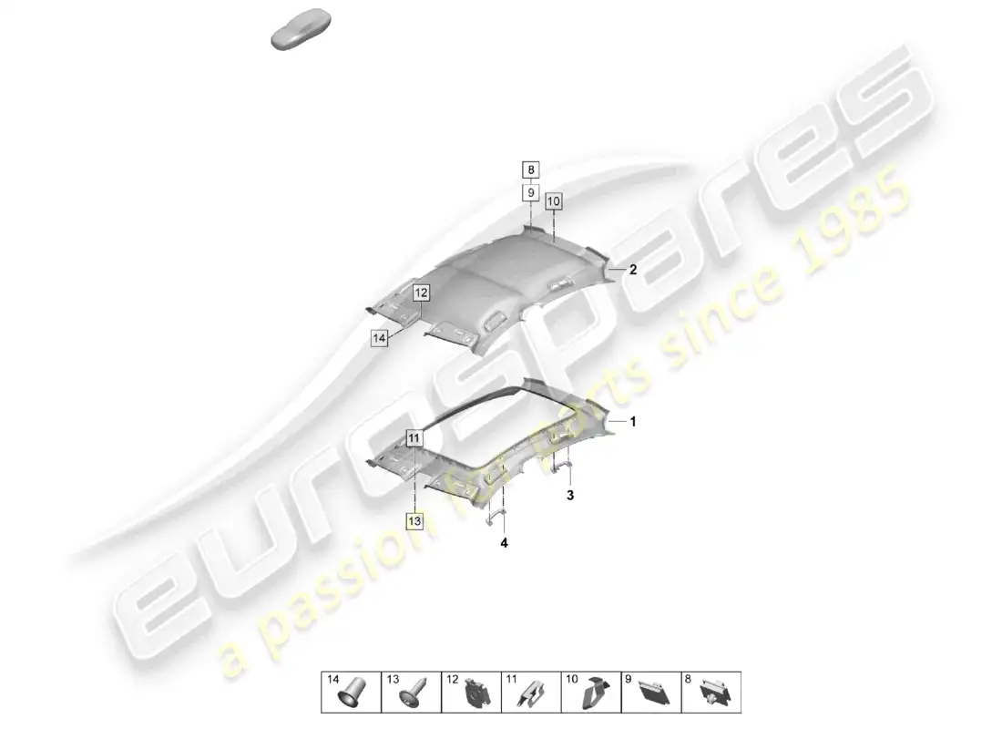 porsche 2025 (taycan 9j1-2) roof trim moulded headliner accessories part diagram