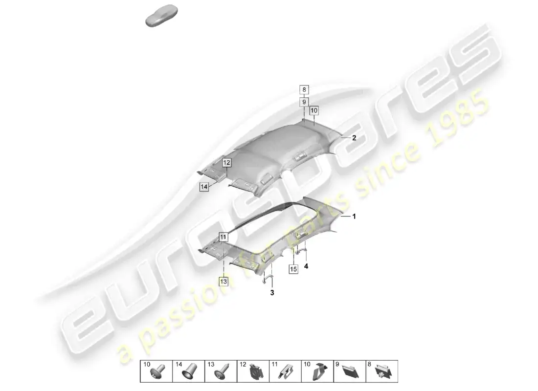 porsche 2025 (taycan 9j1-2) roof trim moulded headliner part diagram