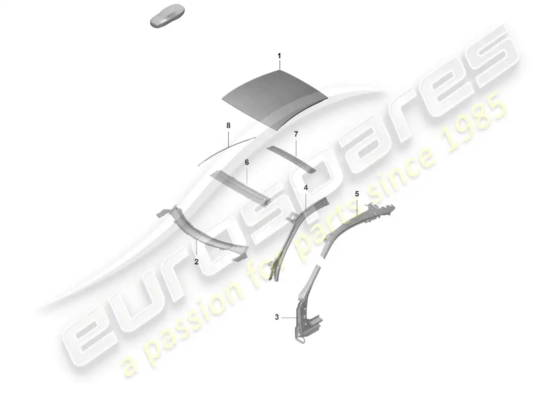 porsche 2022 (992-1 gt3/rs/st) roof a-pillar parts diagram
