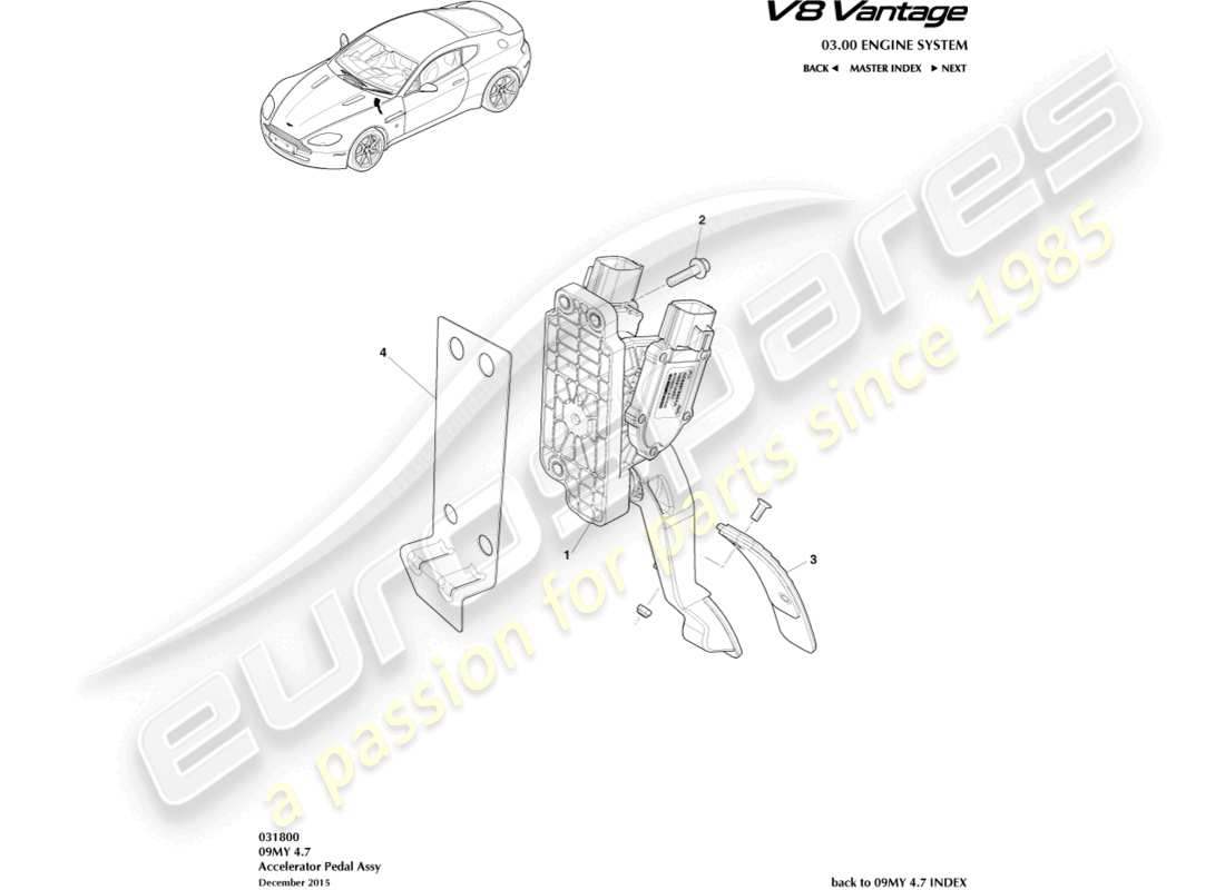 aston martin v8 vantage (2006) acelerator pedal parts diagram