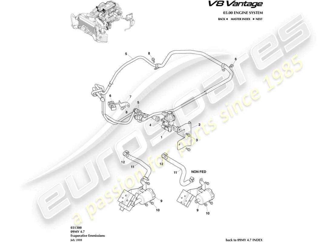 aston martin v8 vantage (2015) evaporative emissions part diagram