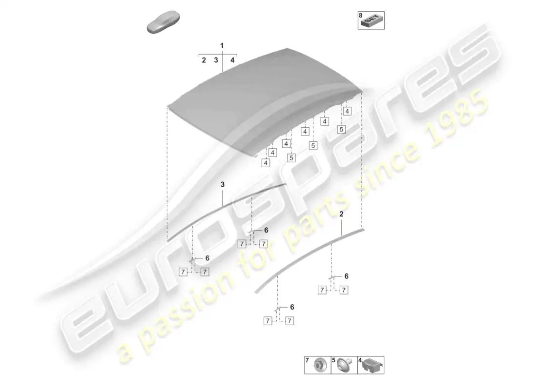 porsche 2020 (taycan 9j1-1) glass roof parts diagram
