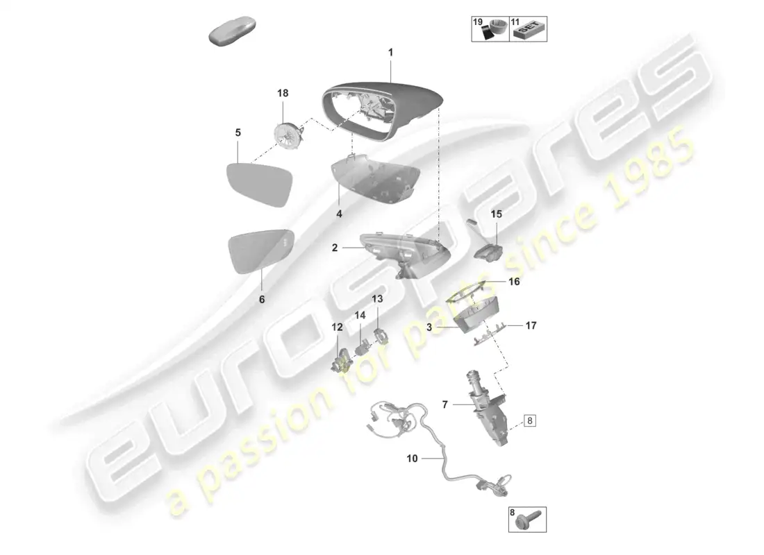 porsche 2026 (taycan 9j1-2) exterior mirror parts diagram