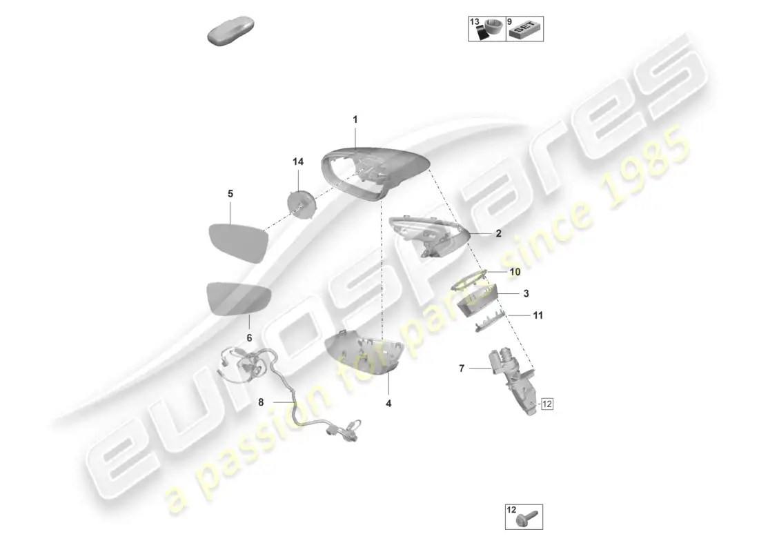 porsche 2021 (992-1 gt3/rs/st) exterior mirror parts diagram