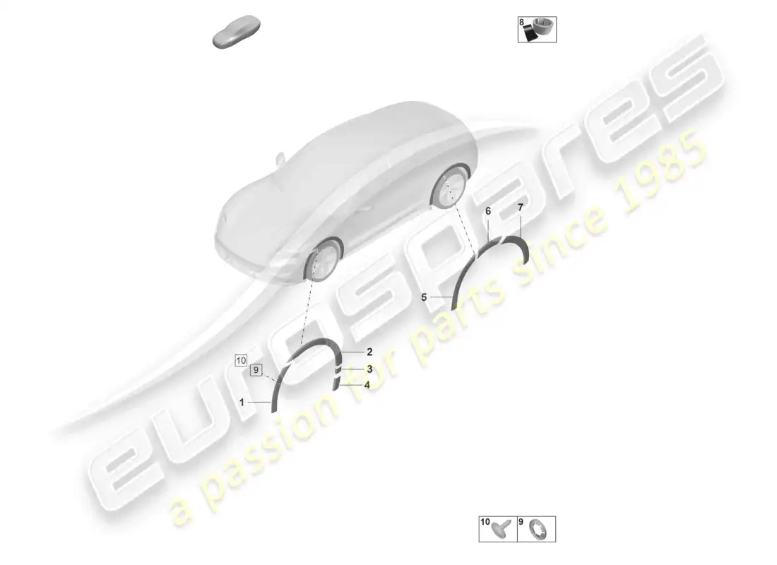 porsche 2020 (taycan 9j1-1) wheel arch cover turbo s trim parts diagram