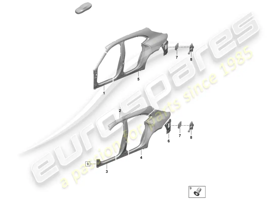 porsche 2025 (taycan 9j1-2) sectional part - side panel rear cross panel part diagram