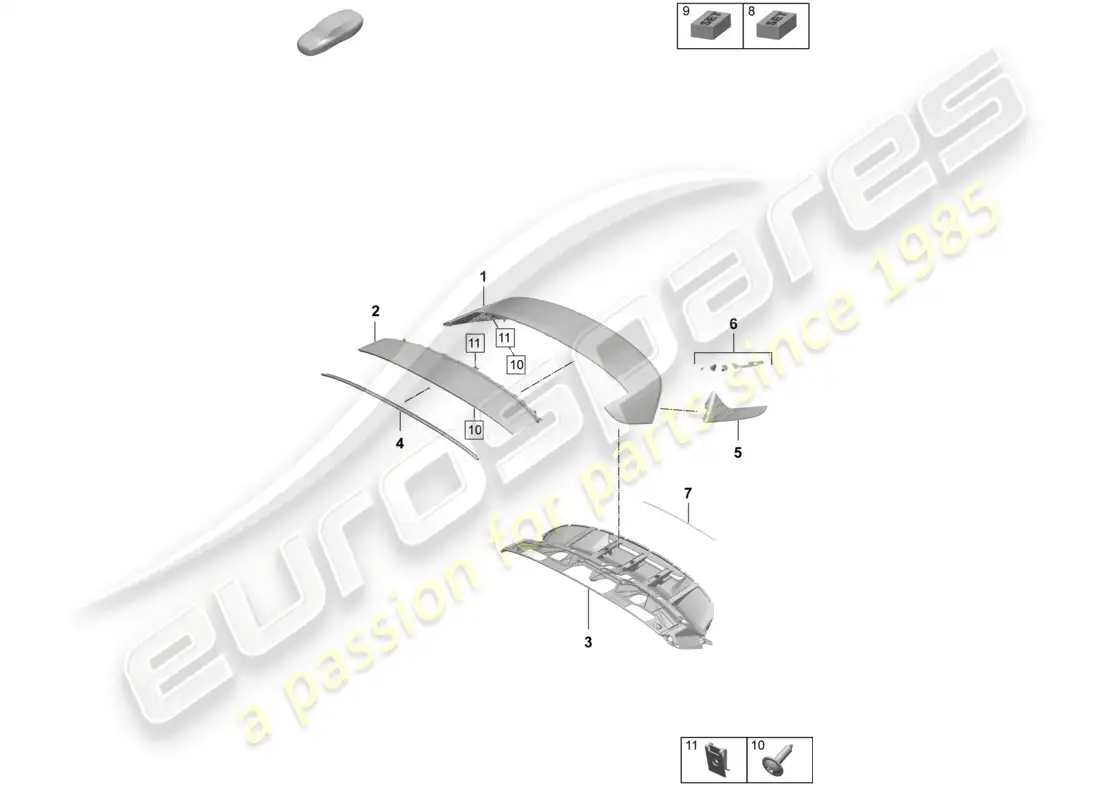 porsche 2025 (taycan 9j1-2) rear spoiler cuv part diagram