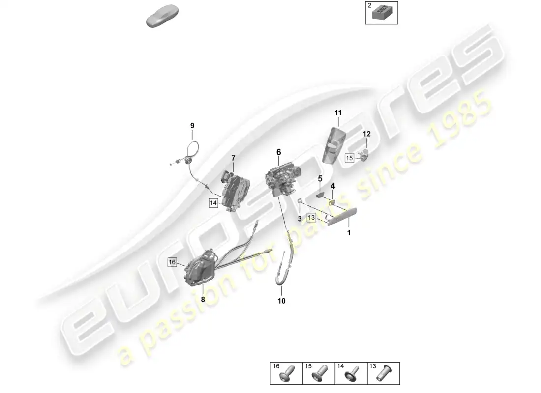 porsche 2025 (taycan 9j1-2) door handle, exterior rear door lock accessories parts diagram