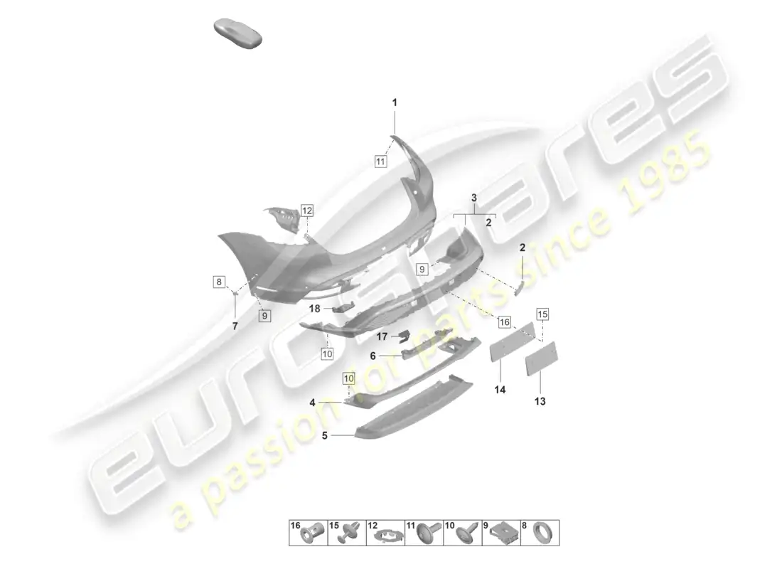 porsche 2021 (taycan 9j1-1) bumper rear turbo st parts diagram