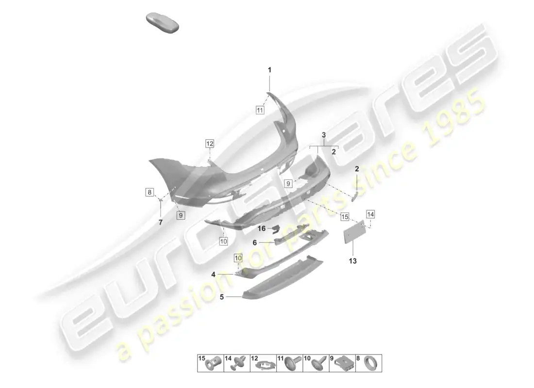 porsche 2021 (taycan 9j1-1) bumper rear turbo st parts diagram