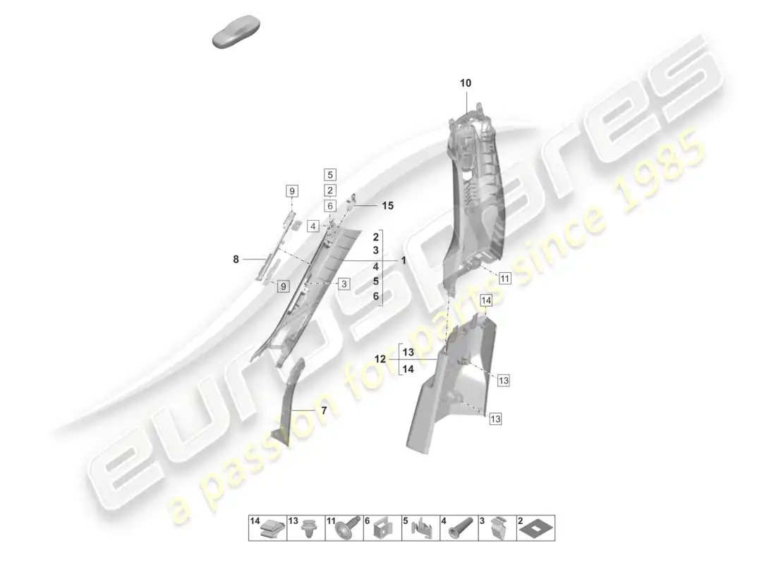 porsche 2025 (taycan 9j1-2) a-pillar trim upper b-pillar trim parts diagram